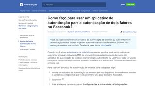 
                            13. Como faço para usar um aplicativo de autenticação para a ... - Facebook