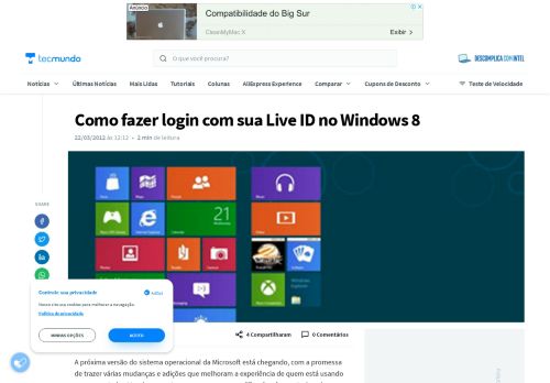 
                            8. Como fazer login com sua Live ID no Windows 8 - TecMundo