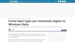 
                            3. Como fazer login por impressão digital no Windows Hello – Tecnoblog