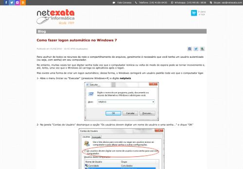 
                            10. Como fazer logon automático no Windows 7 | Net Exata Blog