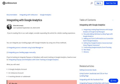 
                            7. Como Integrar o Google Analytics - Unbounce Documentation