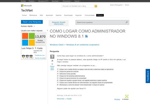 
                            3. COMO LOGAR COMO ADMINISTRADOR NO WINDOWS 8.1 - Microsoft