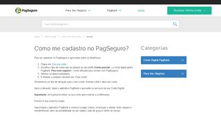 
                            6. Como me cadastro no PagSeguro? - Dúvidas | PagSeguro