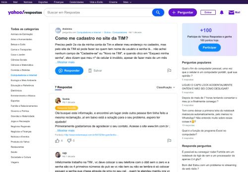 
                            6. Como me cadastro no site da TIM? | Yahoo Respostas