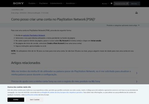 
                            1. Como posso criar uma conta no PlayStation Network (PSN)? | Sony PT