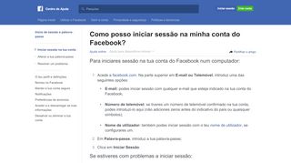 
                            7. Como posso iniciar sessão na minha conta do Facebook? | Centro ...