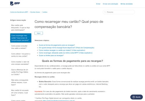 
                            13. Como recarregar meu cartão? Qual prazo de compensação bancária?