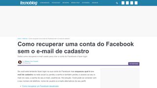 
                            12. Como recuperar uma conta do Facebook sem o e-mail ... - Tecnoblog