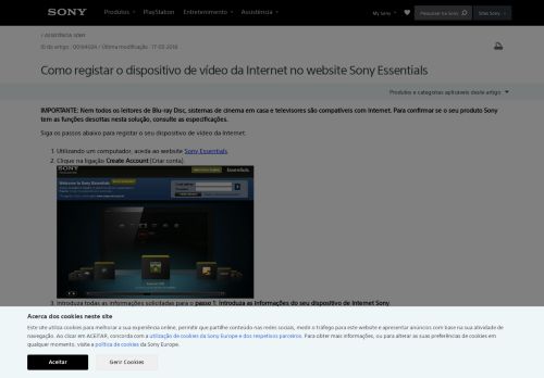 
                            4. Como registar o dispositivo de vídeo da Internet no website Sony ...