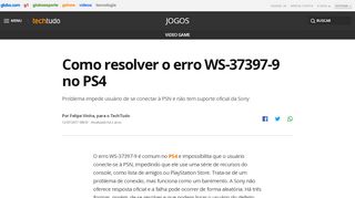
                            9. Como resolver o erro WS-37397-9 no PS4 | Video Game | TechTudo