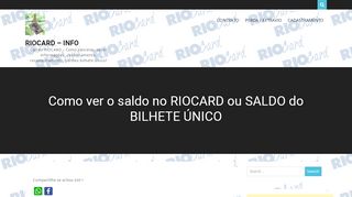 
                            9. Como ver o saldo no RIOCARD ou SALDO do BILHETE ÚNICO ...