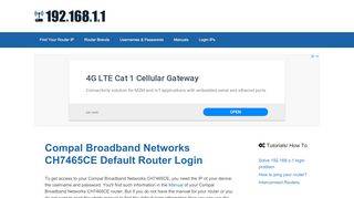 
                            9. Compal Broadband Networks CH7465CE - Default login IP, default ...