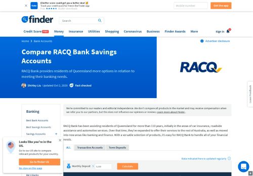
                            13. Compare RACQ Bank Savings Accounts | finder.com.au