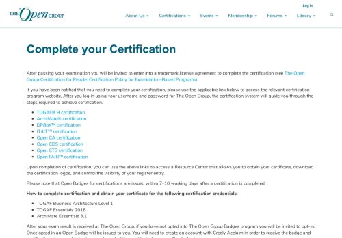 
                            9. Complete your Certification | The Open Group