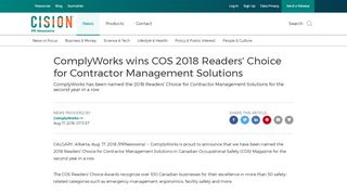 
                            6. ComplyWorks wins COS 2018 Readers' Choice for Contractor ...