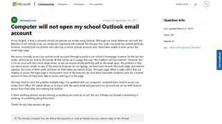 
                            2. Computer will not open my school Outlook email account - Microsoft ...
