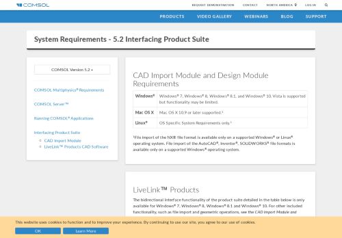 
                            7. COMSOL® 5.2 interfacing and LiveLink™ system requirements