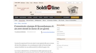 
                            5. Comunicato stampa di Secondamano.it: 20.000 utenti in meno di 20 ...
