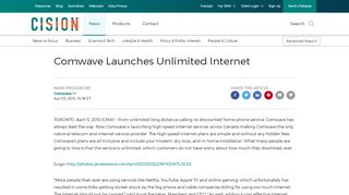 
                            10. Comwave Launches Unlimited Internet - Canada NewsWire
