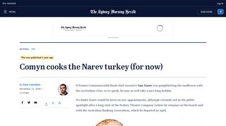 
                            11. Comyn cooks the Narev turkey (for now) - Sydney Morning Herald