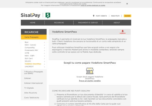 
                            6. Con SisalPay puoi ricaricare la tua Vodafone SmartPass | Servizi Sisal