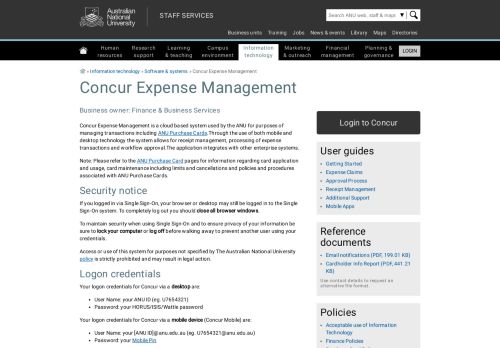 
                            12. Concur Expense Management - Staff Services - ANU