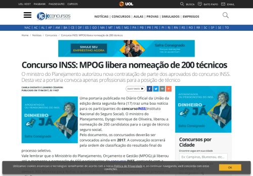 
                            7. Concurso INSS: MPOG libera nomeação de 200 técnicos - JC ...