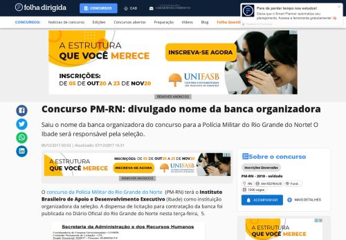 
                            13. Concurso PM-RN: divulgado nome da banca organizadora - Folha ...