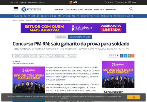 
                            6. Concurso PM RN: saiu gabarito da prova para soldado - JC Concursos