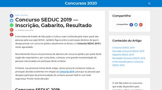
                            9. Concurso SEDUC 2019 — Inscrição, Gabarito, Resultado