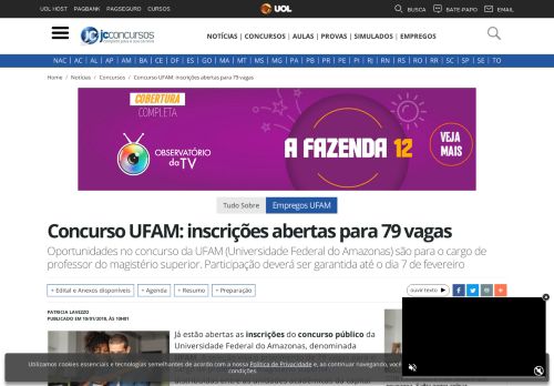 
                            9. Concurso UFAM: inscrições abertas para 79 vagas - JC Concursos
