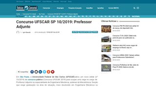 
                            11. Concurso UFSCAR SP 10/2019: Professor Adjunto - Notícias Concursos