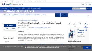 
                            10. Conditional Monitoring Policy Under Moral Hazard | Management ...