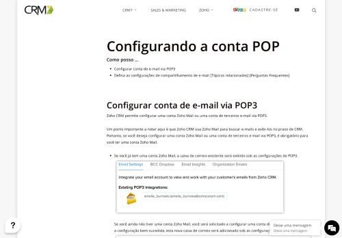 
                            8. Configurando a conta POP - CRM7 - Zoho Partner Brasil