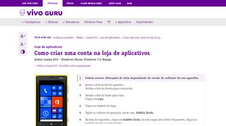 
                            8. Configurar | Criar uma conta para baixar aplicativos - Lumia 920 | Vivo