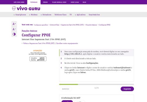 
                            9. Configurar PPOE - Configurar aparelhos - Vivo