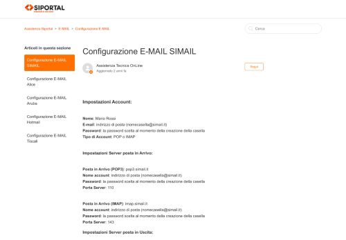 
                            3. Configurazione E-MAIL SIMAIL – Assistenza Siportal