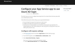 
                            2. Configure Azure Active Directory authentication - Azure App Service ...