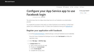 
                            8. Configure Facebook authentication - Azure App Service | Microsoft Docs