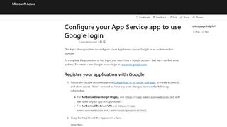 
                            13. Configure Google authentication - Azure App Service | Microsoft Docs