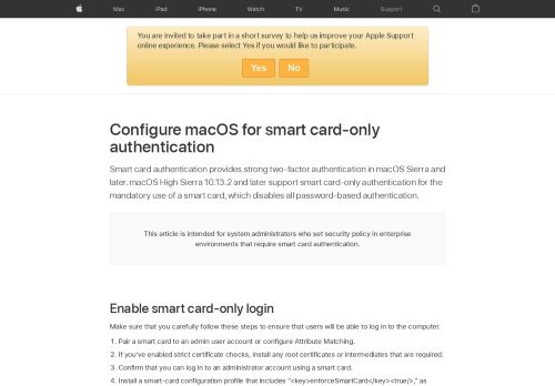 
                            11. Configure macOS for smart card-only authentication - Apple Support