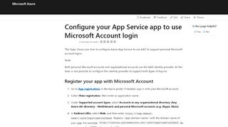 
                            4. Configure Microsoft Account authentication - Azure App Service ...