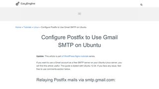 
                            5. Configure Postfix to Use Gmail SMTP on Ubuntu - EasyEngine