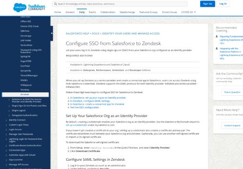 
                            9. Configure SSO from Salesforce to Zendesk - Salesforce Help