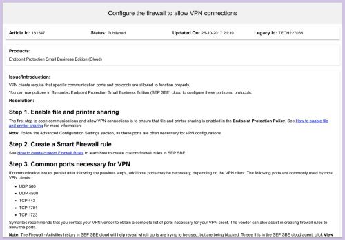 
                            10. Configure the firewall to allow VPN connections - Symantec Support