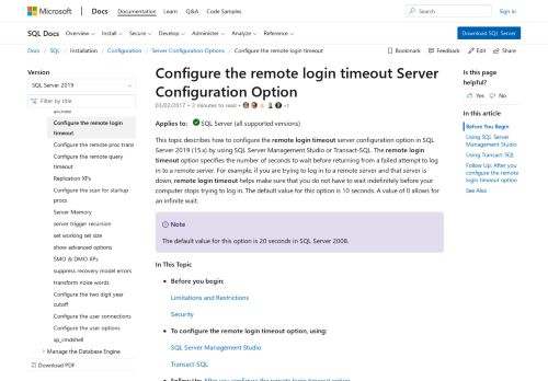 
                            4. Configure the remote login timeout Server Configuration Option - SQL ...