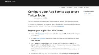 
                            8. Configure Twitter authentication - Azure App Service | Microsoft Docs