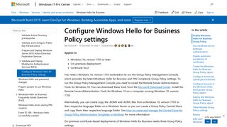 
                            11. Configure Windows Hello for Business Policy settings - Microsoft Docs