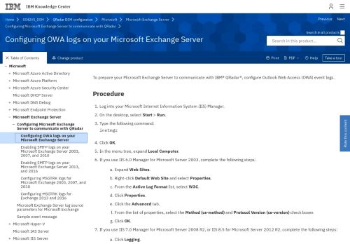 
                            9. Configuring OWA logs on your Microsoft Exchange Server - IBM