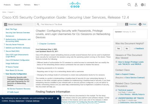 
                            1. Configuring Security with Passwords, Privilege Levels, and Login - Cisco